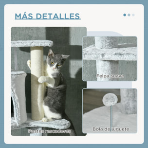 Árbol para Gatos de Suelo a Techo de 225-255 cm Torre para Gatos Ajustable en Altura con Cueva Plataformas Hamaca Postes Rascadores y Bolas Colgantes Ø60x225-255 cm Gris