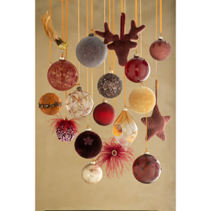 J-Line boule De Noël Givrées - verre - bordeaux mat - small - boîte de 6