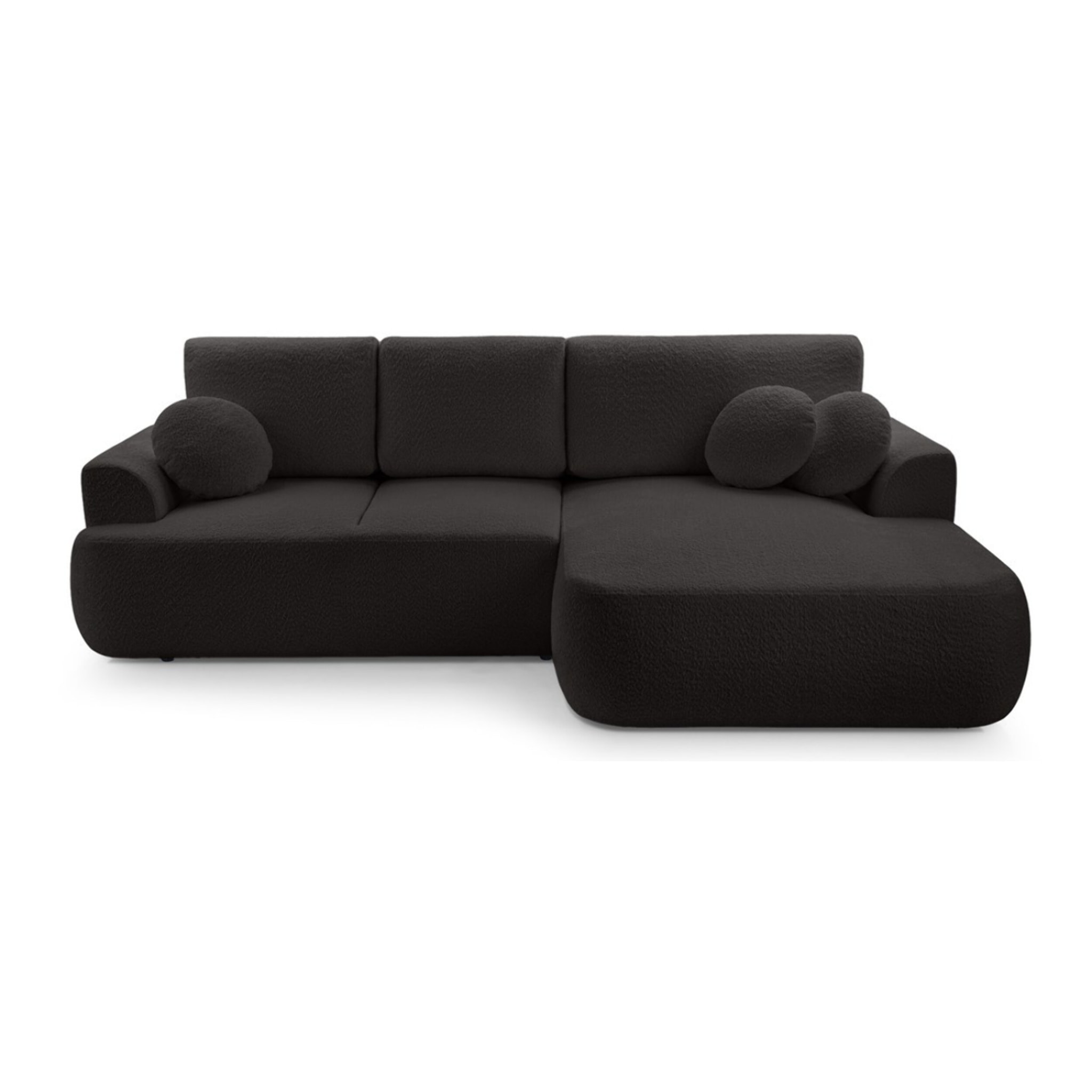 Candela - canapé d'angle droit 4 places - convertible avec coffre - en tissu bouclette - Noir
