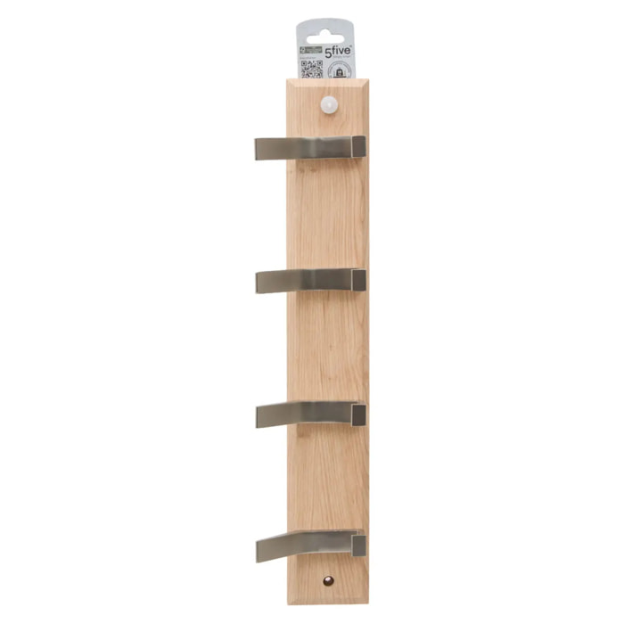 Patère Ziny 4 têtes L45cm bois clair gris