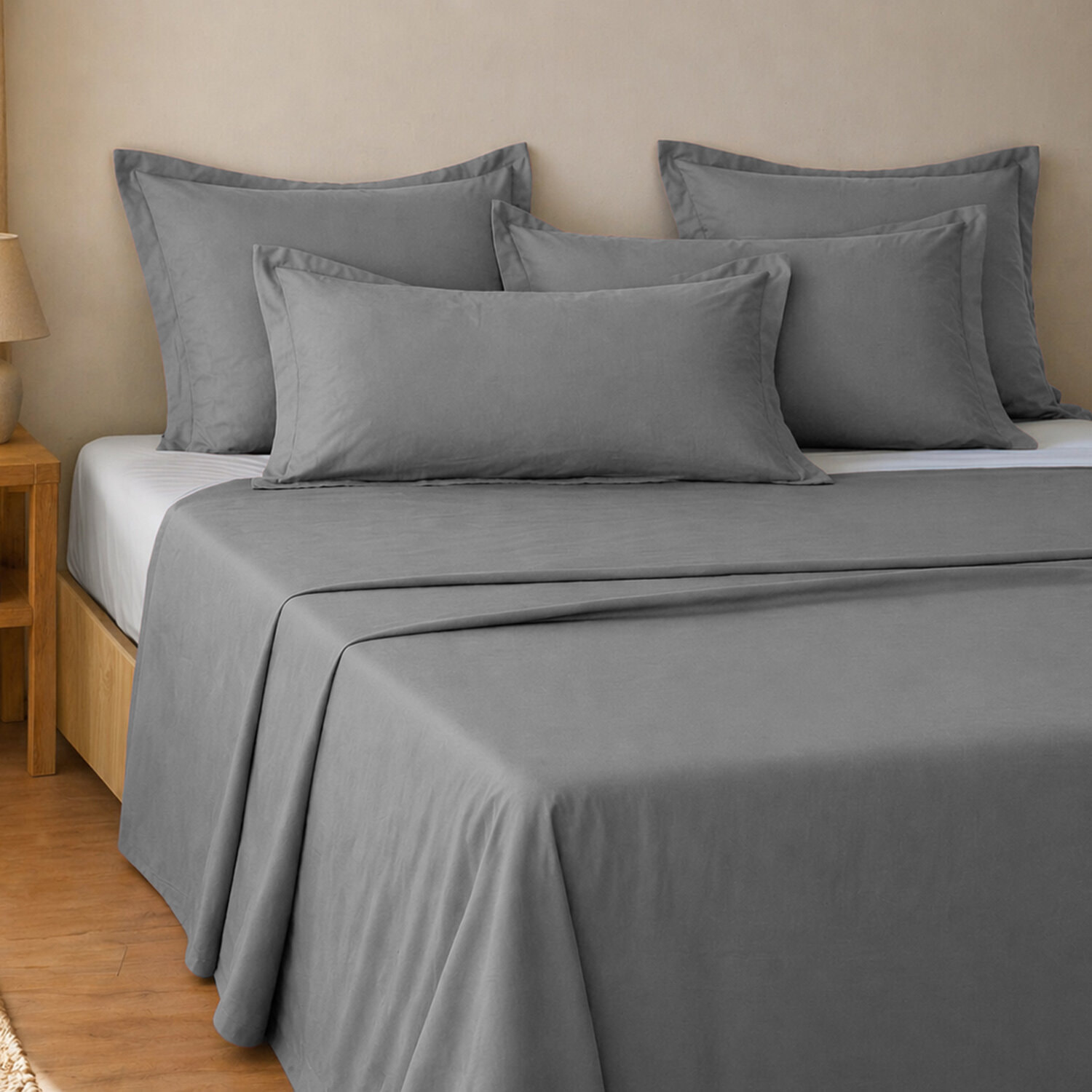 Parure de draps uni 100% coton - essentiel - gris anthracite