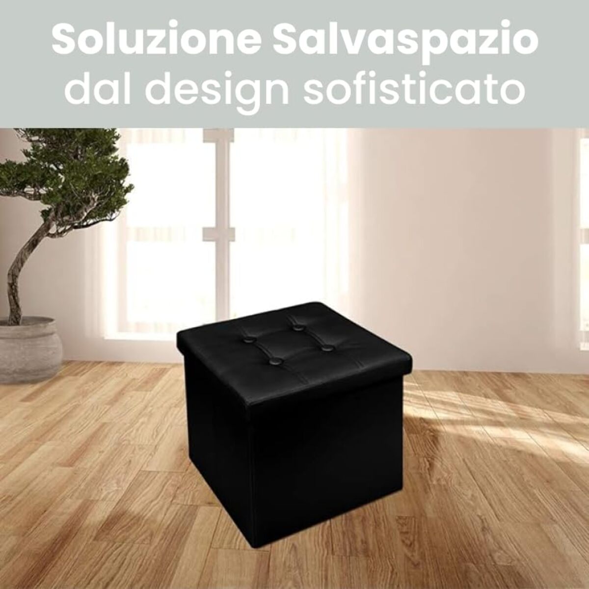 Pouf Contenitore, Puffo per Sedersi, Pouf Poggiapiedi, in Ecopelle, Quadrato,Imbottito, Versatile, Facile da Pulire