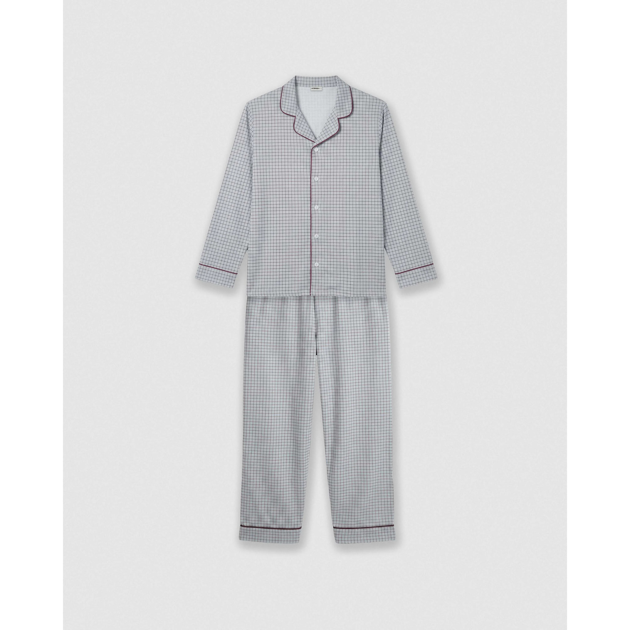 Pijama largo camisero algodón cuadro orena burdeos
