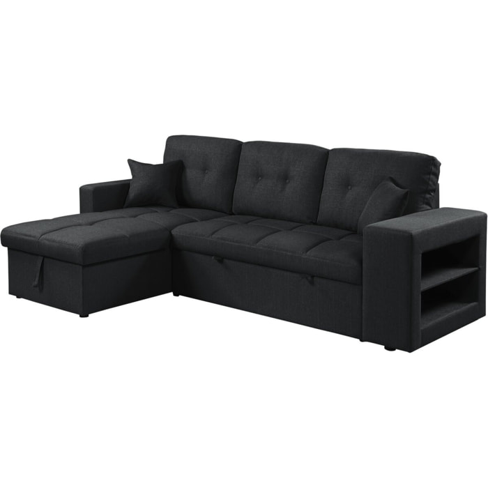 Canapé d'angle convertible/réversible tissu style bubble "Axel" - 3 places - Noir