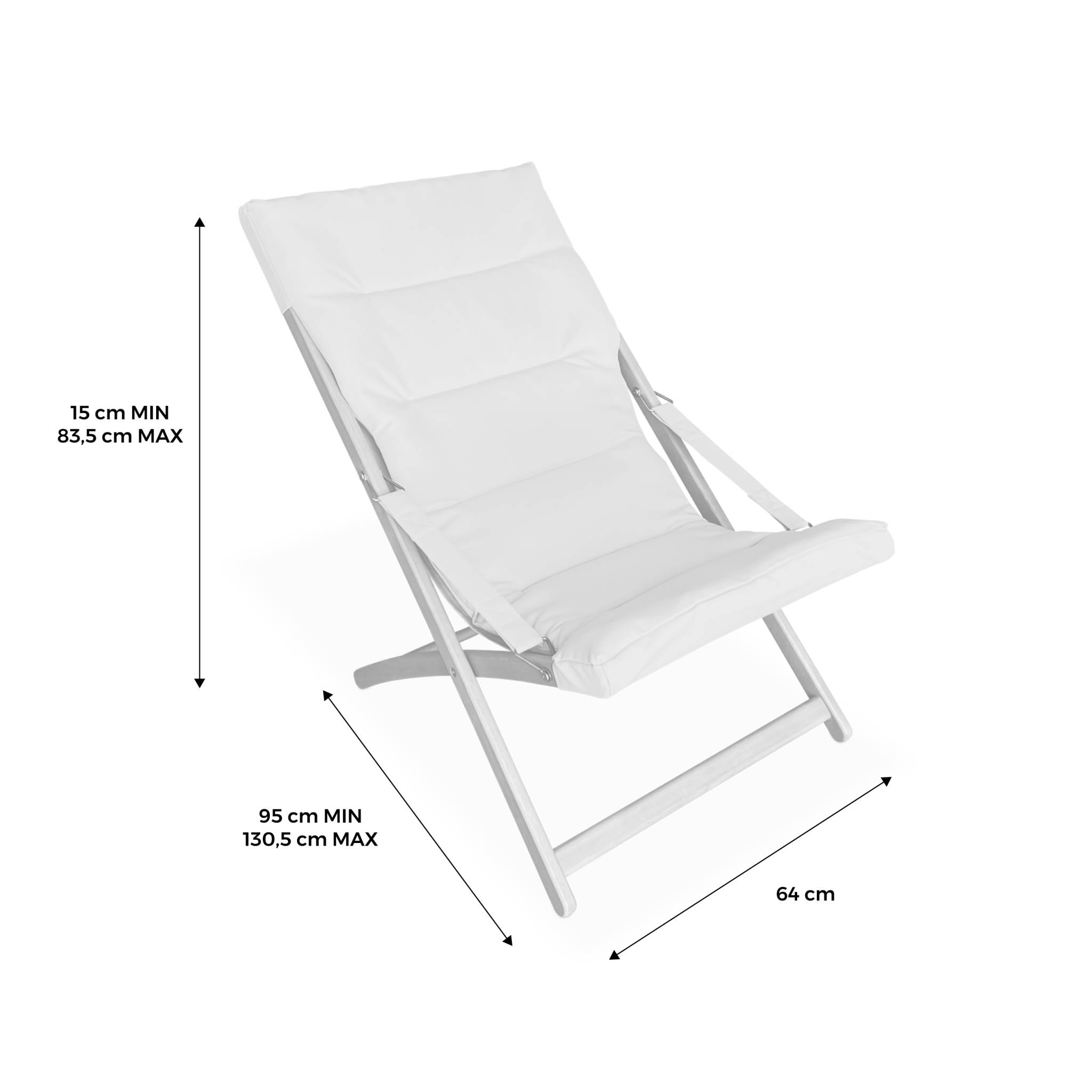 Lot de 2 chiliennes beige en bois. pliables. assise rembourrée