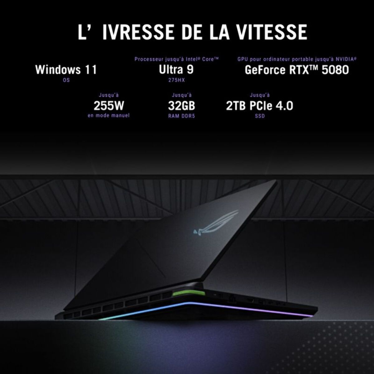 PC Gamer ASUS Rog Strix 18" WQXGA 240Hz Intel Core Ultra 9 275HX Nvidia GeForce RTX 5060 16 Go RAM DDR5 SSD 1 To