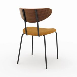 Lot de 2 chaises en velours côtelé jaune moutarde et bois de noyer - Jade