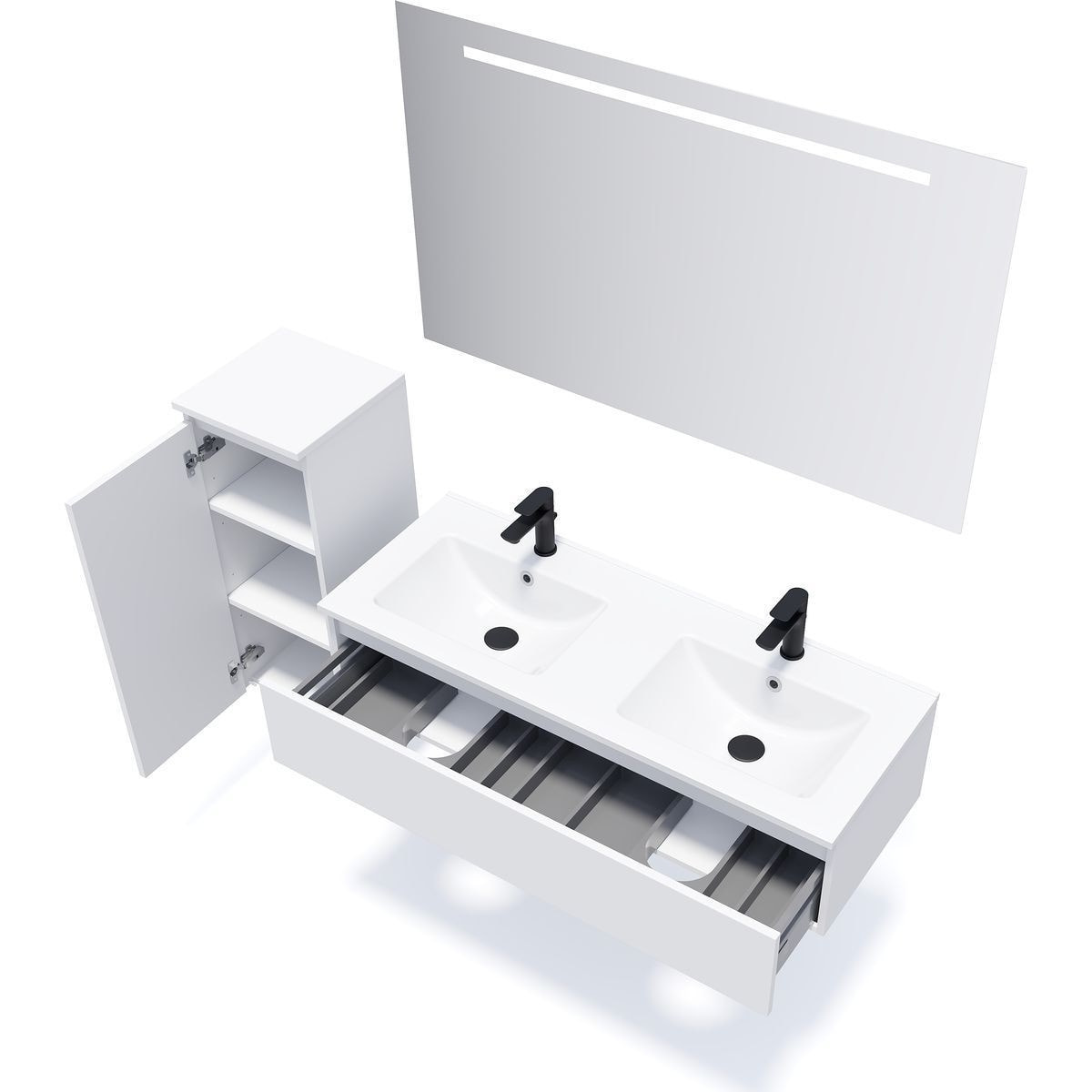 Meuble salle de bain double vasque 1 tiroir - HUDSON
