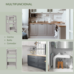 Torre de Aprendizaje para Niños Taburete Infantil con Altura Ajustable en 3 Posiciones y Plataforma Antideslizante para Cocina Comedor Baño 47x47x90 cm Gris