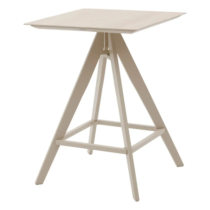 Table haute de jardin carrée "Terzano" vanille & argile 2 places en aluminium