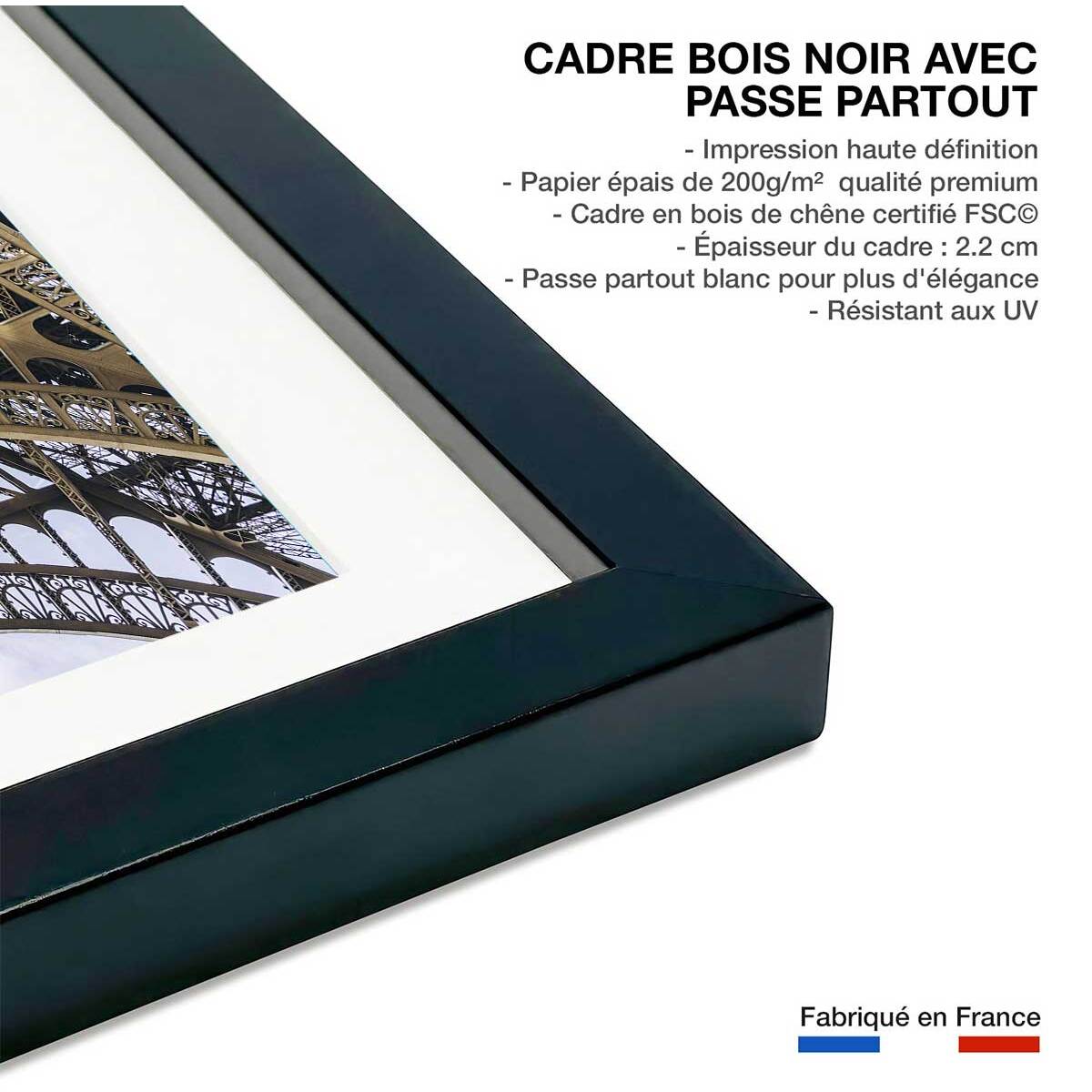 Affiche photo eiffel et son fer Affiche + cadre en bois - Noir