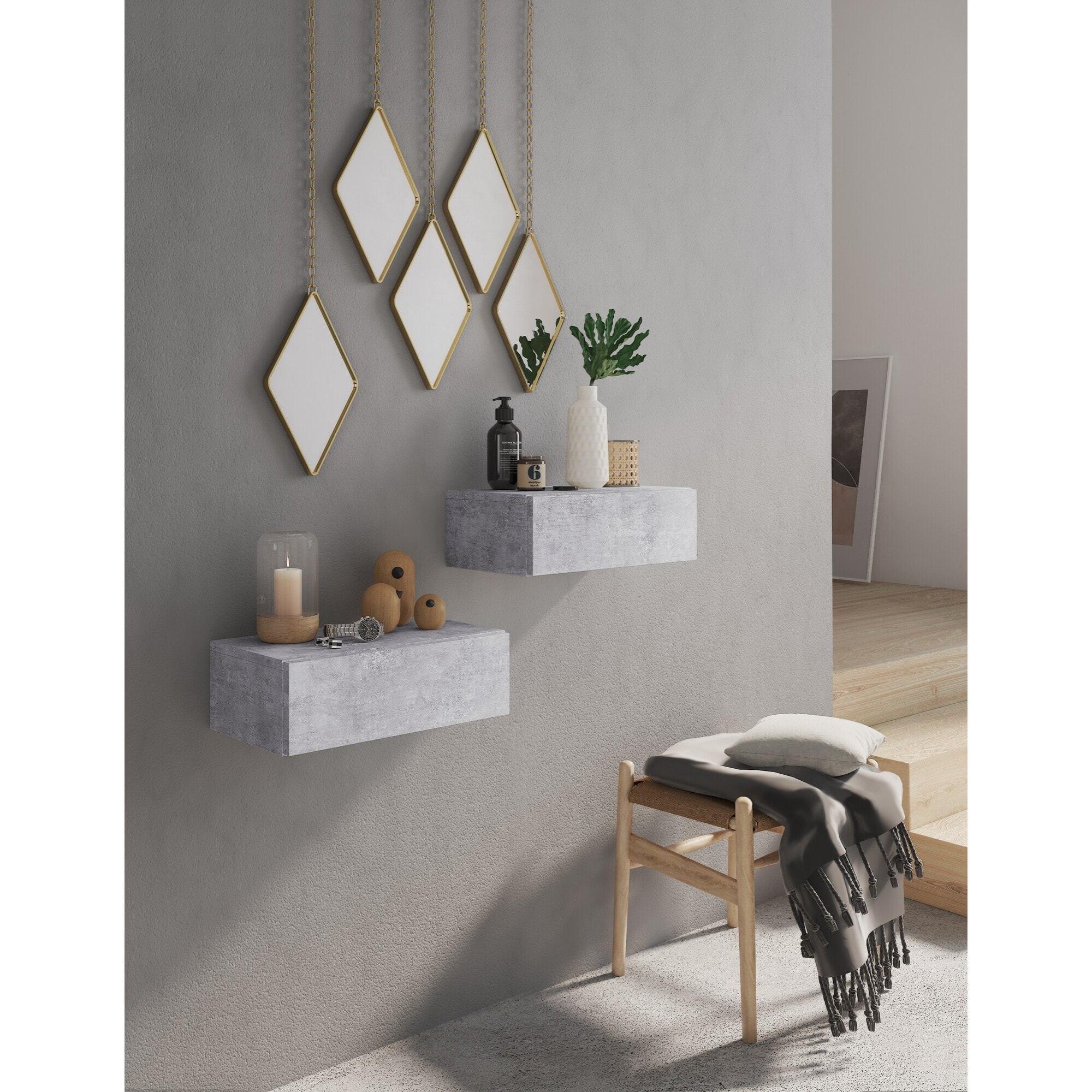 Tomasucci Table de chevet / tiroir suspendu MAK CEMENT Gris