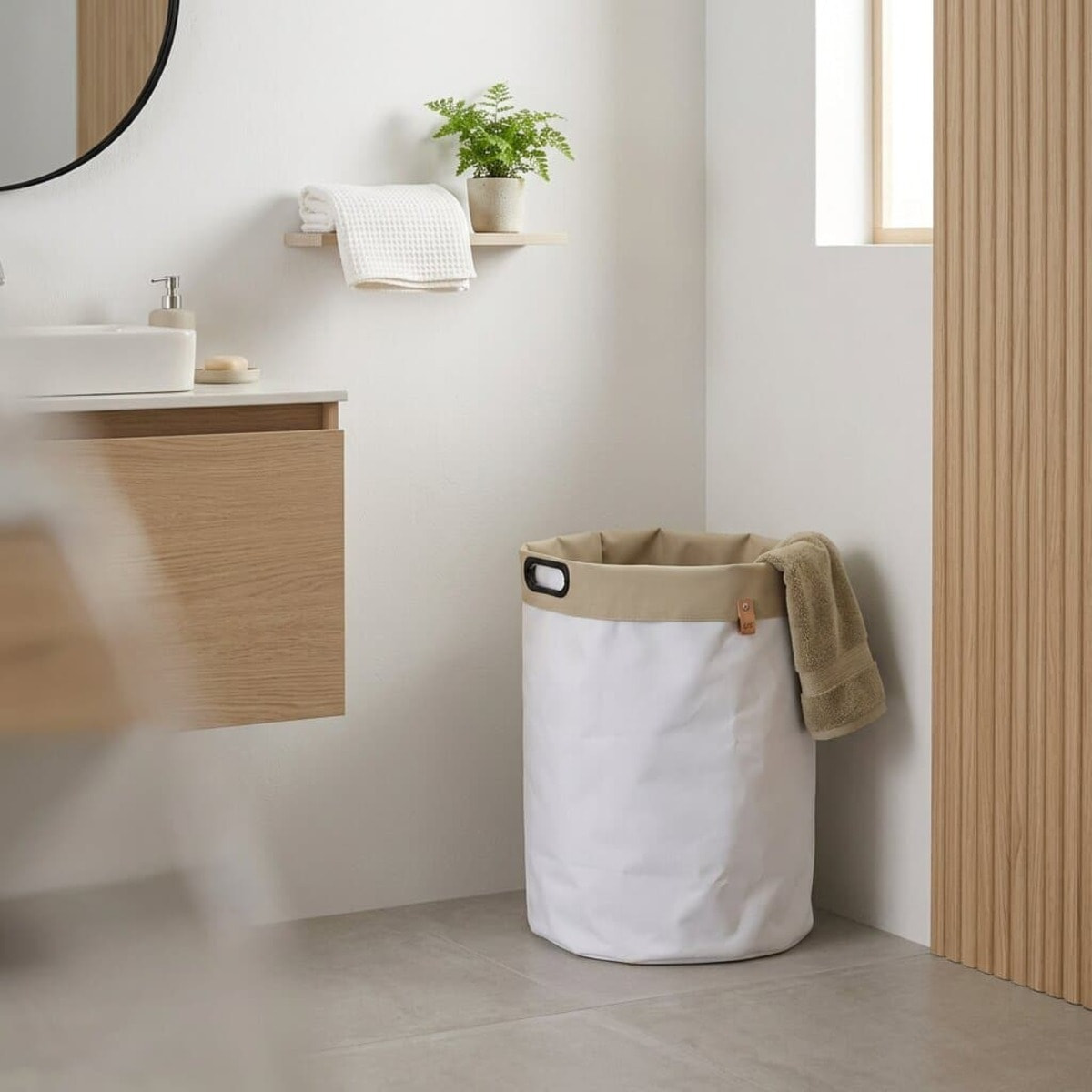35x60x35 cm panier à linge réversible 73,5 L, polyester, blanc/beige (SATDKOSBBE)