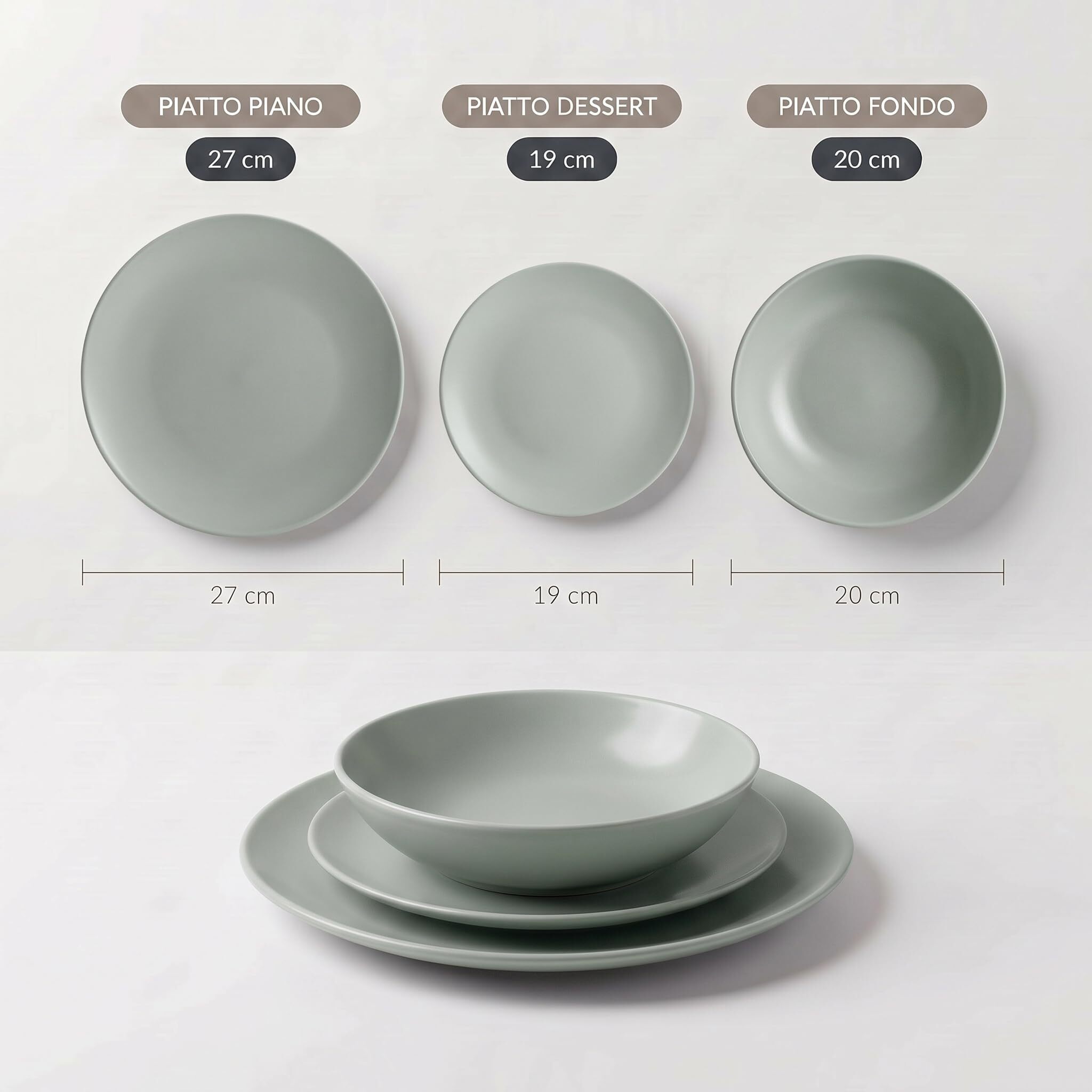 Servizio piatti 18 pezzi in ceramica - SALVIA