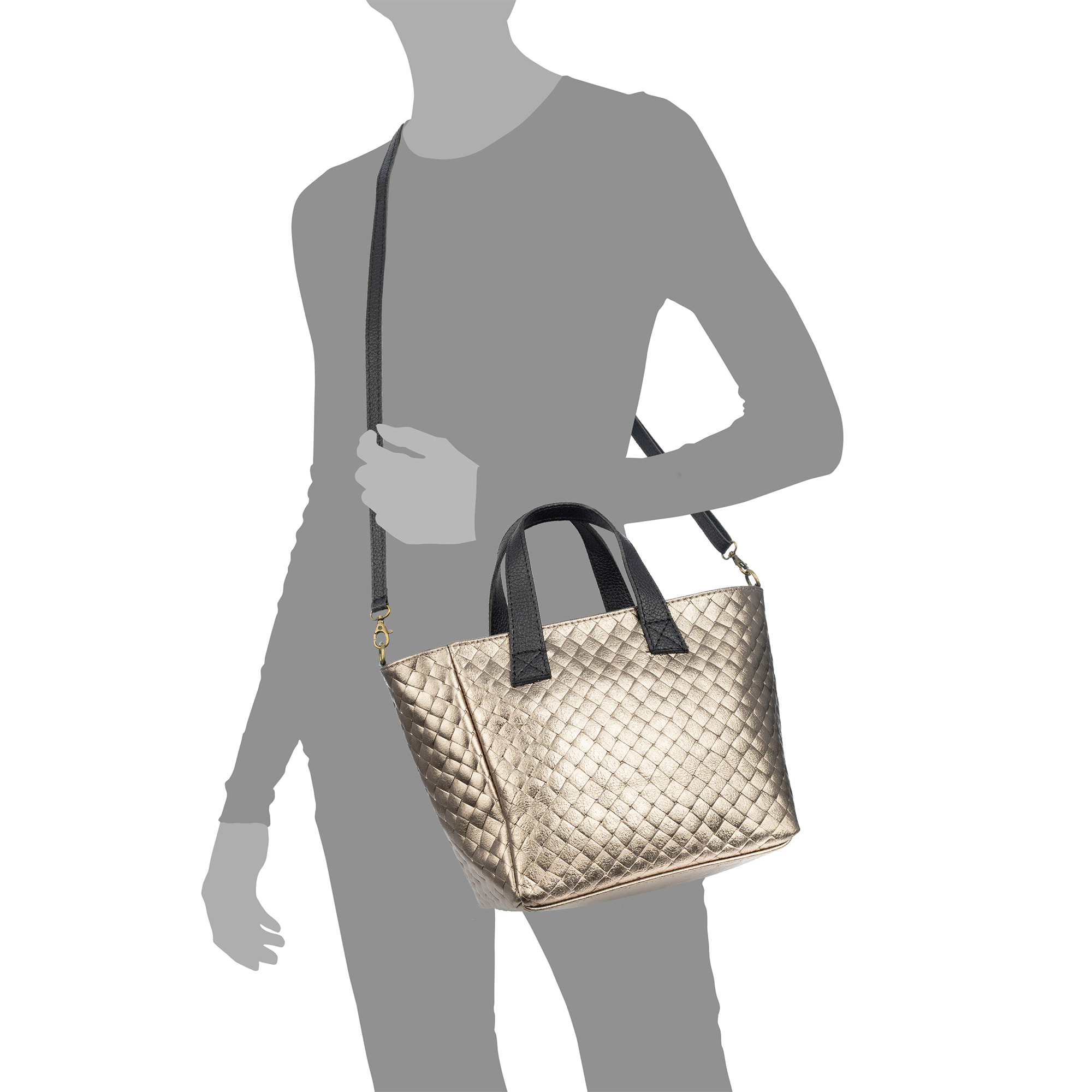 Cassandra bolso tote mujer. Piel auténtica Gamuza con grabado entrelazado y lacada brillante.