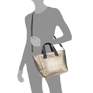 Cassandra bolso tote mujer. Piel auténtica Gamuza con grabado entrelazado y lacada brillante.