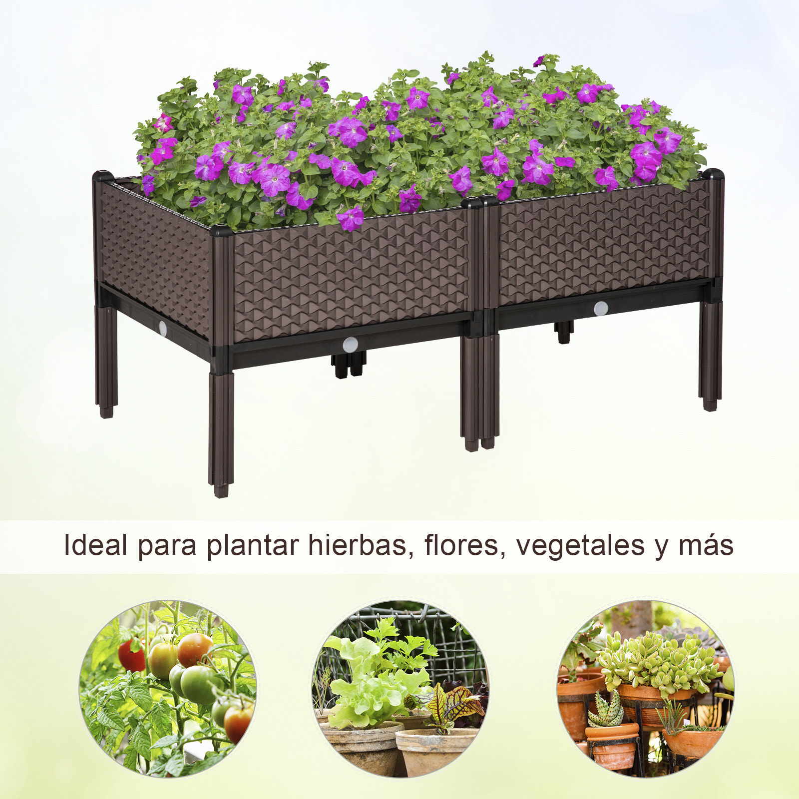 Juego de 2 Jardineras de Exterior Jardineras Cuadradas Elevadas Combinación Libre Maceteros para Jardín Patio 50x50x46,5 cm Marrón