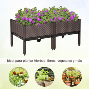 Juego de 2 Jardineras de Exterior Jardineras Cuadradas Elevadas Combinación Libre Maceteros para Jardín Patio 50x50x46,5 cm Marrón