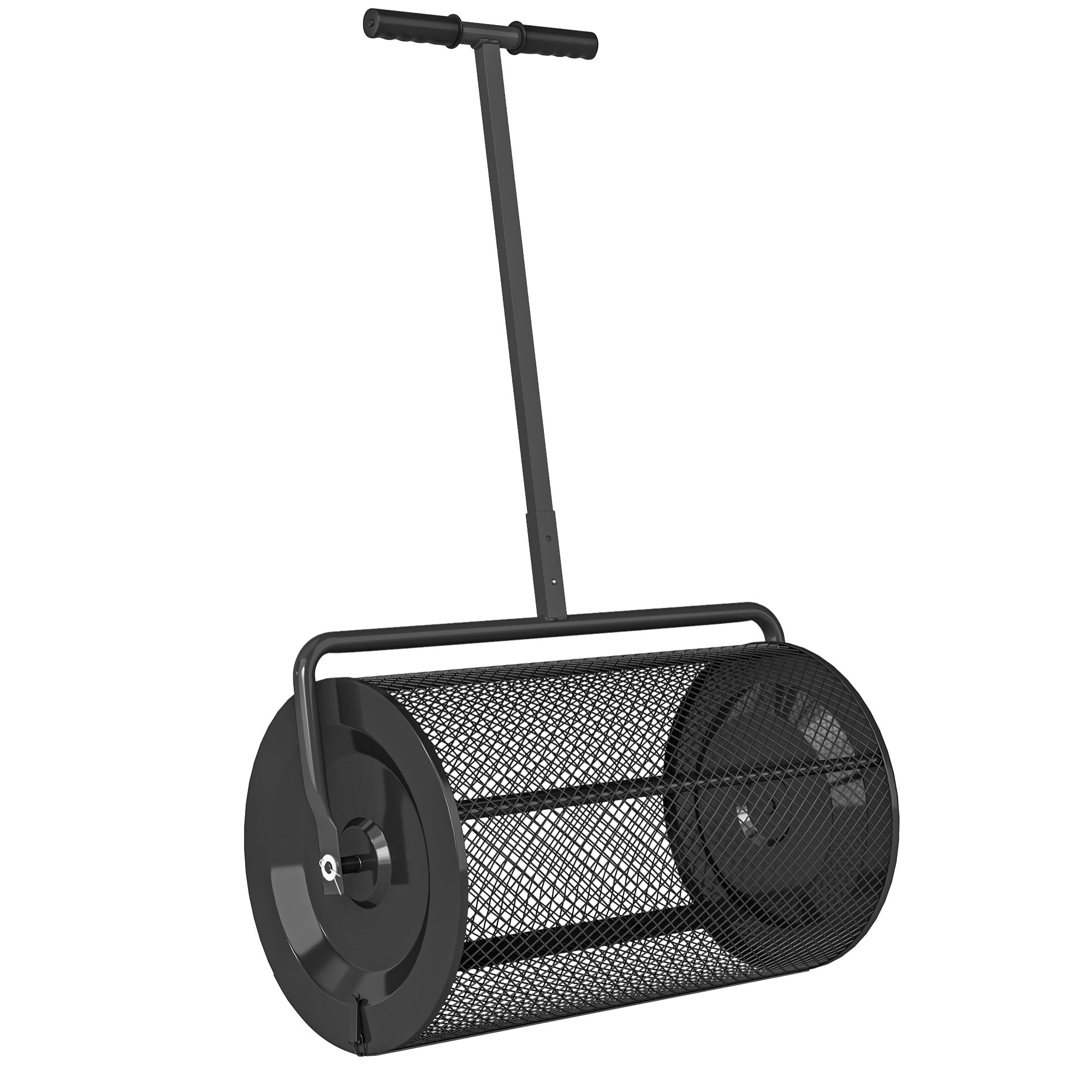 Esparcidor de Compost 300L 70x40x112 cm Esparcidor de Abono para Césped con Asa Ajustable Cesto de Malla Metálica para Cuidado de Césped Jardín Negro