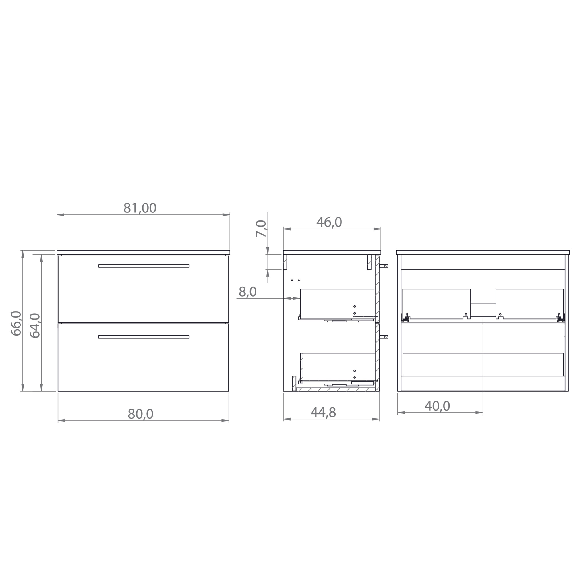 Conjunto de Baño Vex | 80 cm Teka| Dos Cajones | Lavabo Encastrado | No incluye Espejo | Mueble Montado | Alday