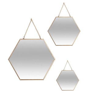 Set de 3 miroirs doré L20/25/30cm