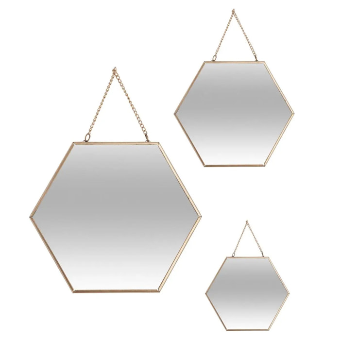 Set de 3 miroirs doré L20/25/30cm