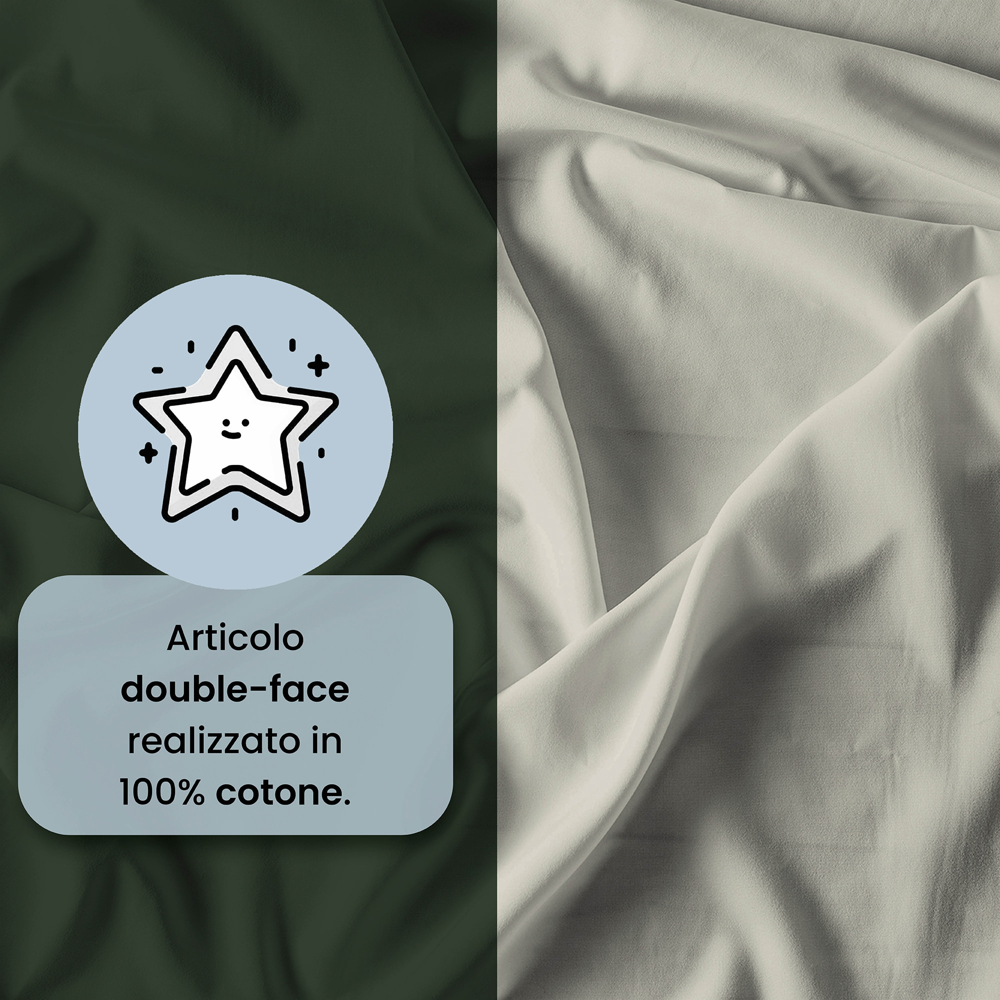 PARURE COPRIPIUMINO NATURAL COLOR, 100% Cotone, Made in Italy - VERDE OLIVA/PANNA