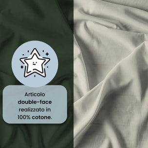 PARURE COPRIPIUMINO NATURAL COLOR, 100% Cotone, Made in Italy - VERDE OLIVA/PANNA