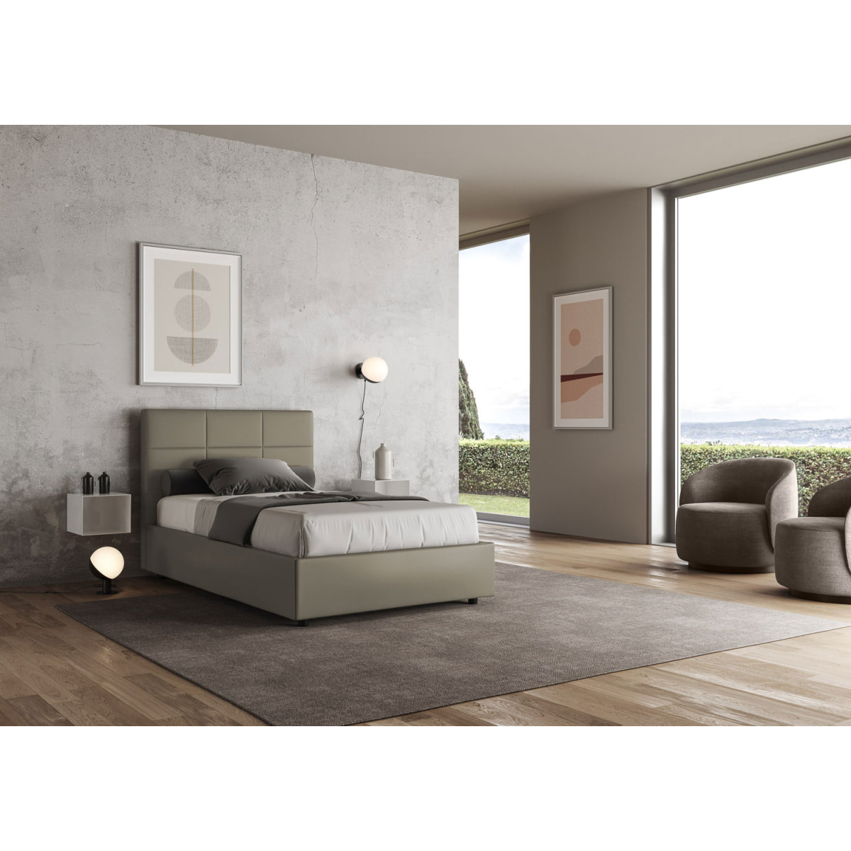 Letto una piazza e mezza con rete imbottito 120x190 similpelle cappuccino Mika