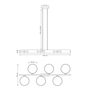 Lampada a sospensione DRUMZ 6 in acciaio nero e tessuto grigio