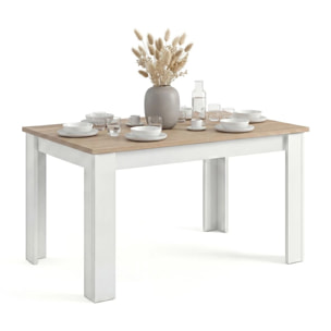 Mesa de comedor extensible en blanco artik y roble canadian 123-173x75 cm Sira Blanco Artik (Blanco Mate) - Roble Canadian