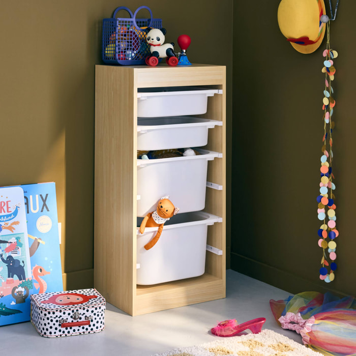 Meuble de rangement naturel enfant 4 bacs de rangement