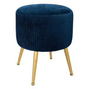 Tabouret "Solaro" bleu en velours plissé