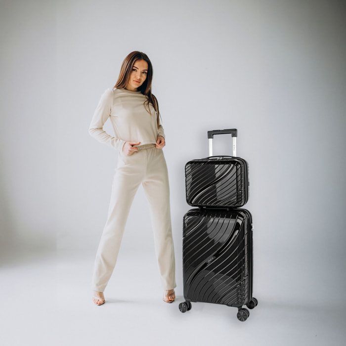 Juego De Maletas Rígidas Pp Itaca Danubio Negro