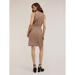 Motivi - Mini dress con tasche in raso - Marrone