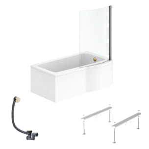Pack baignoire bain douche 150 x 80 cm droite Connect Air + tablier + pare bain fixe  + pieds + vidage Doré