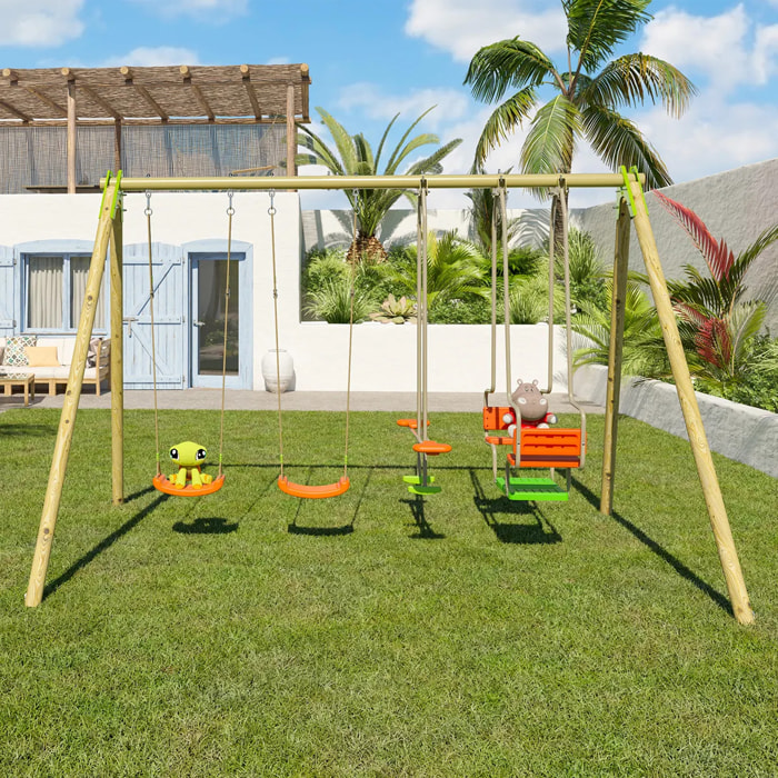 Portique bois poutre métal 2,30 m Techwood SENORA - 6 enfants