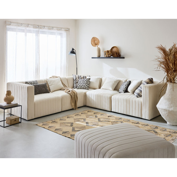 Nova - canapé modulable d'angle réversible - 6 places - avec pouf d'appoint - en velours - Beige