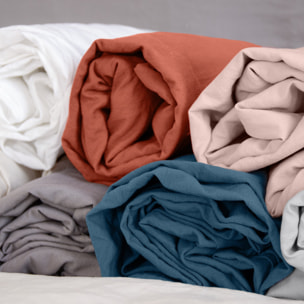 Drap housse uni microfibre lavée terracotta