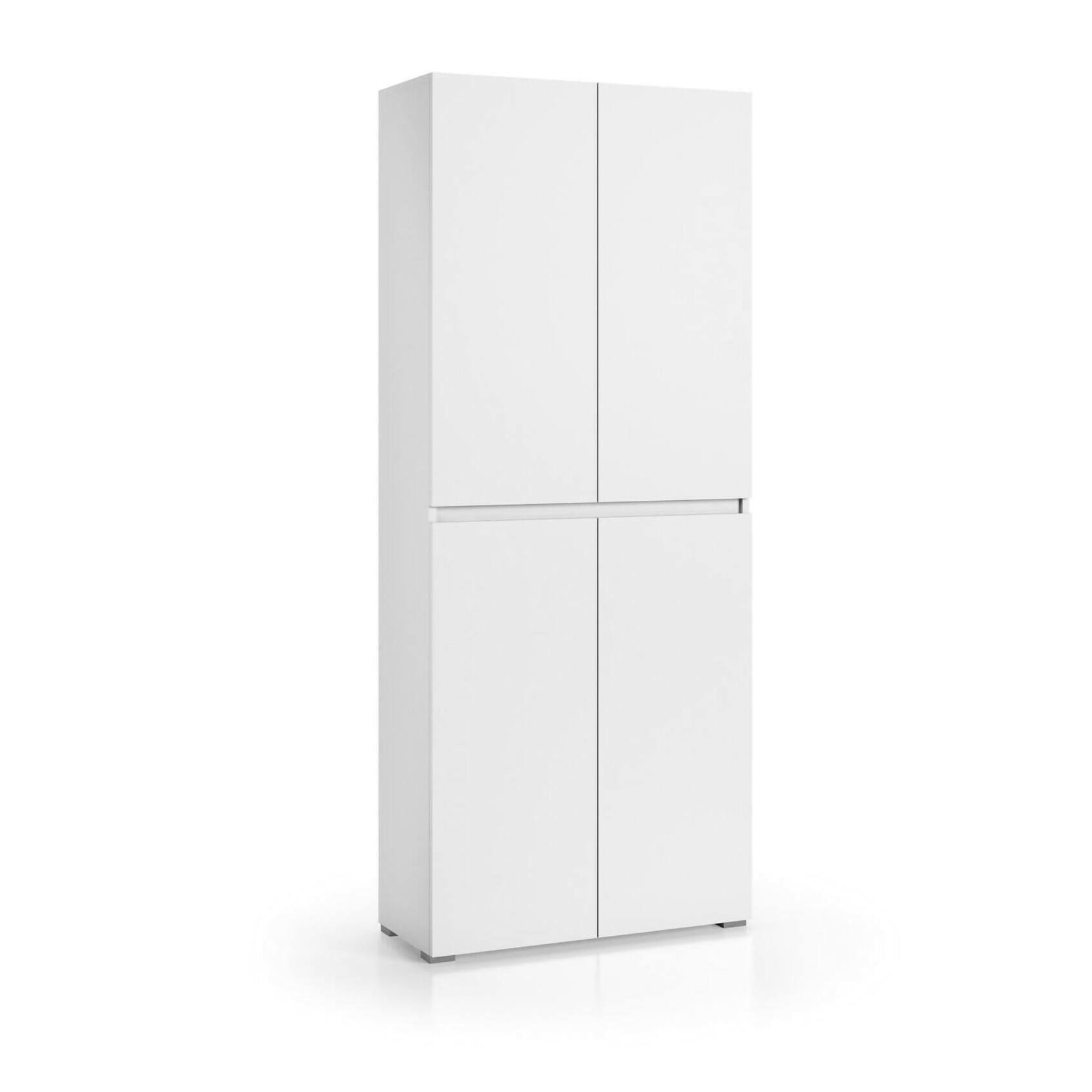 Armadio multiuso grande Arro, Scarpiera con ripiani regolabili, Mobile porta scarpe a 4 ante, 100% Made in Italy, 80x37h195 cm, Bianco
