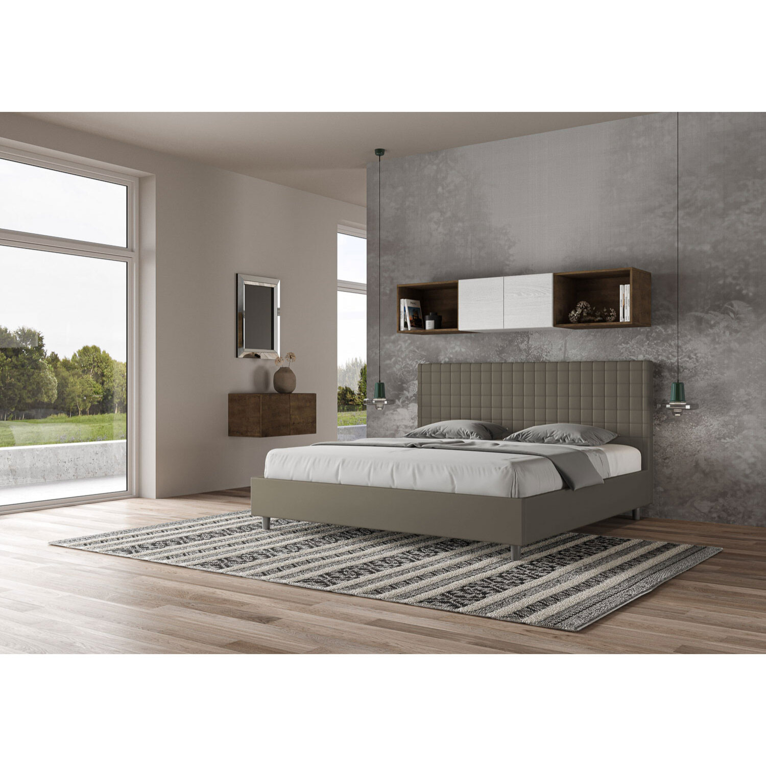 Letto matrimoniale king size senza rete imbottito 200x200 similpelle cappuccino Sunny