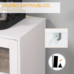 Aparador de Cocina Mueble Buffet Auxiliar con 3 Puertas de Vidrio y Botellero en Forma X para 4 Botellas para Comedor Estilo Moderno Antivuelco 90x37x75 cm Blanco