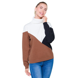 Maglia collo alto Hot Buttered Frida bianco e camel