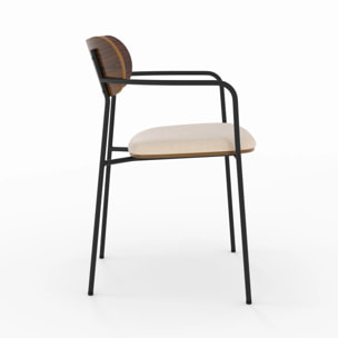 Lot de 2 chaises en tissu beige et placage en bois foncé - Marine