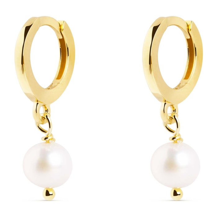 Pendientes Aro Pearl Plata Baño Oro
