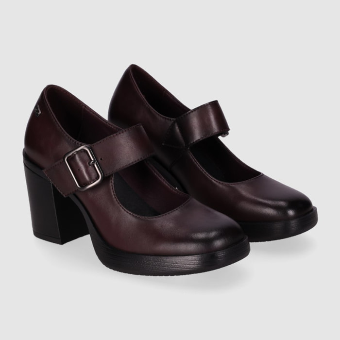 Zapatos de Piel - Vino - Tacón: 6 cm