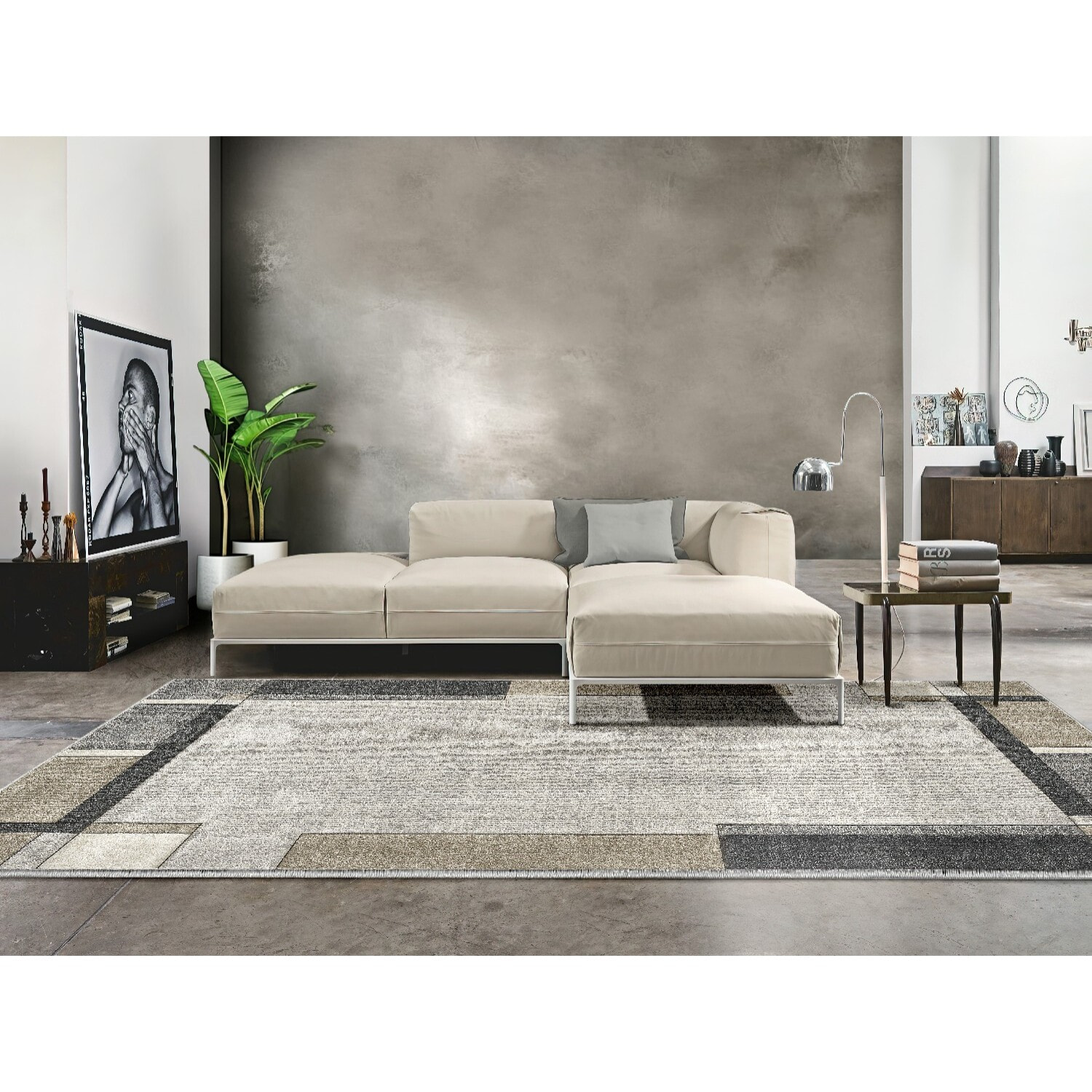 Tappeto Stile Moderno Geometrico Grigio-Beige