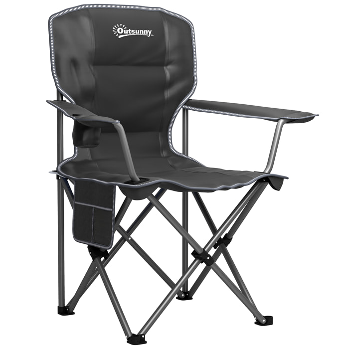 Chaise de camping pliante rembourrée - porte-gobelets, poches latérales rangement - sac transport inclus - noir