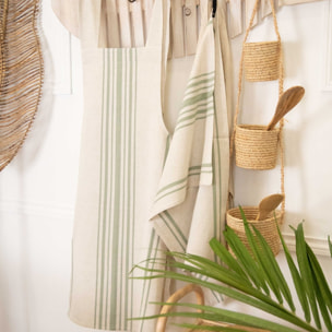 Torchon de cuisine polylin à rayures - Vert Olive