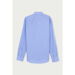 Camicia Uomo 1 Bottone Italiano Slim Popeline Riga Stretta Blu Inchiostro\Bianco
